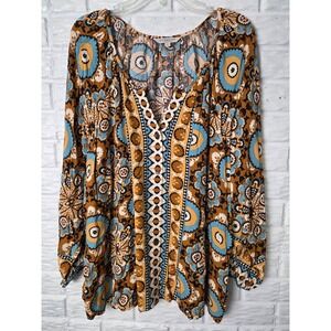 Women's size 3X LIVERPOOL top Southwest print blouse Button up long sleeve NWT